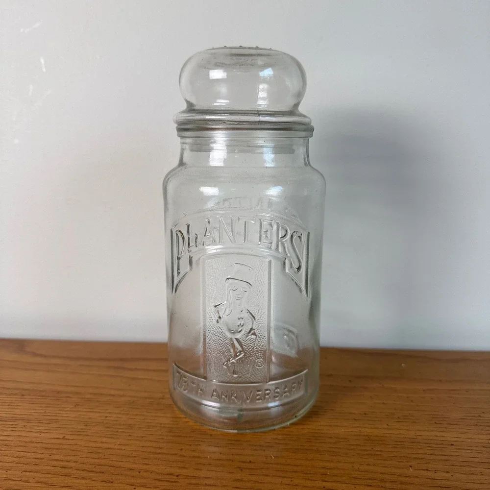 Planters 75th Anniversary Peanut Planter Peanut Character Glass Jar‎ with Lid